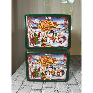 2 Vintage Keebler Elves 1997 Christmas Tin Holiday Cookie Box Empty Lot Of 2